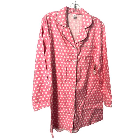 New Directions Intimates Pink & White Polka Dot Long Sleeve Button-Up Pajama Sle - Picture 4 of 13